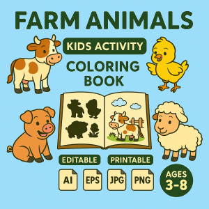 Farm Animals Kids Activity Coloring Book